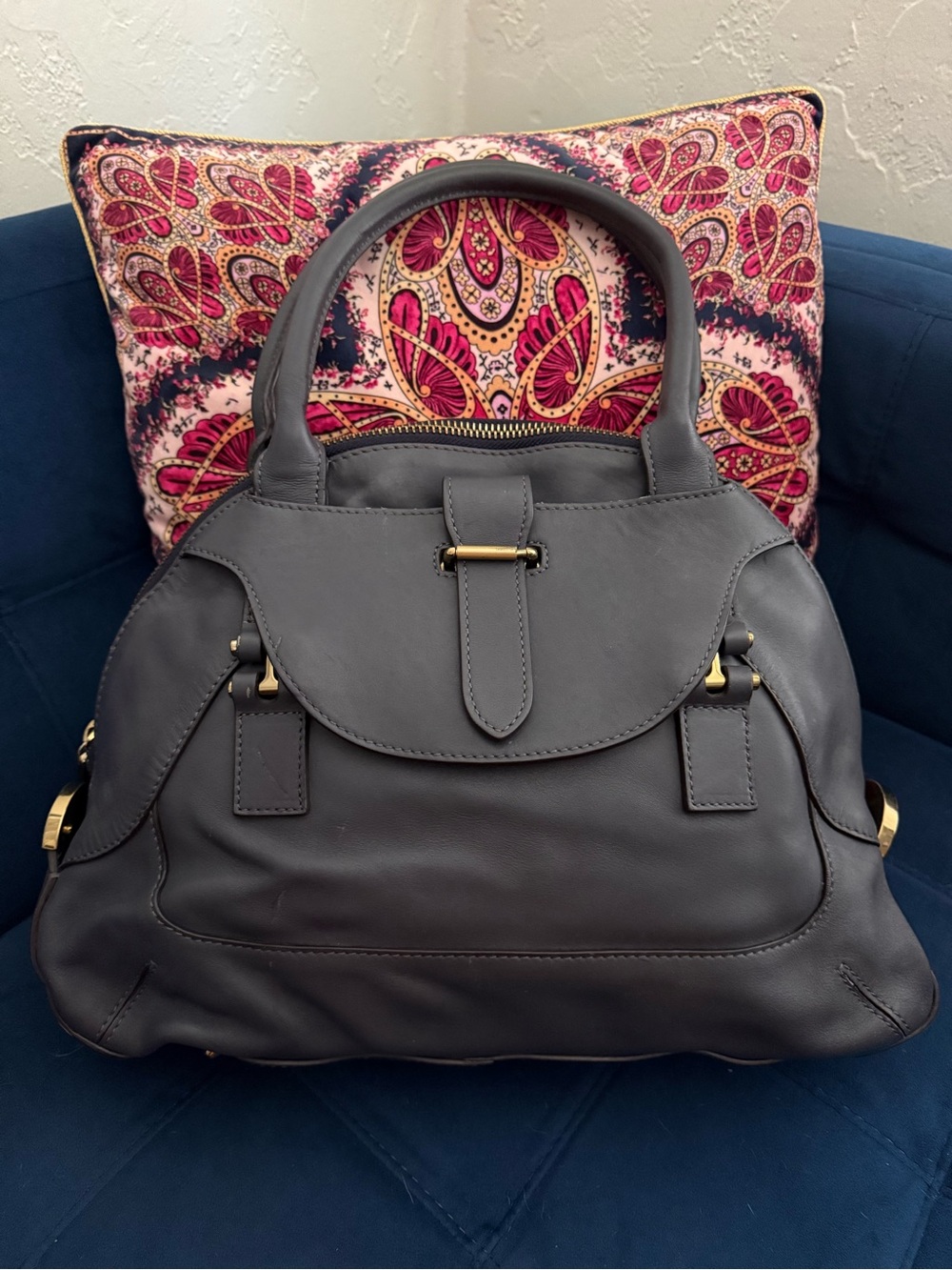 Chloe Gray Leather Top-Handle Shoulder Bag